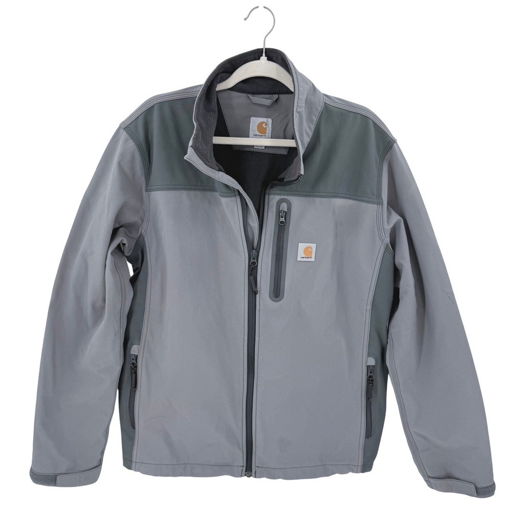 Carhartt Mens Denwood Gray Softshell Jacket Grid Fleece Lined Full Zip Workwear
